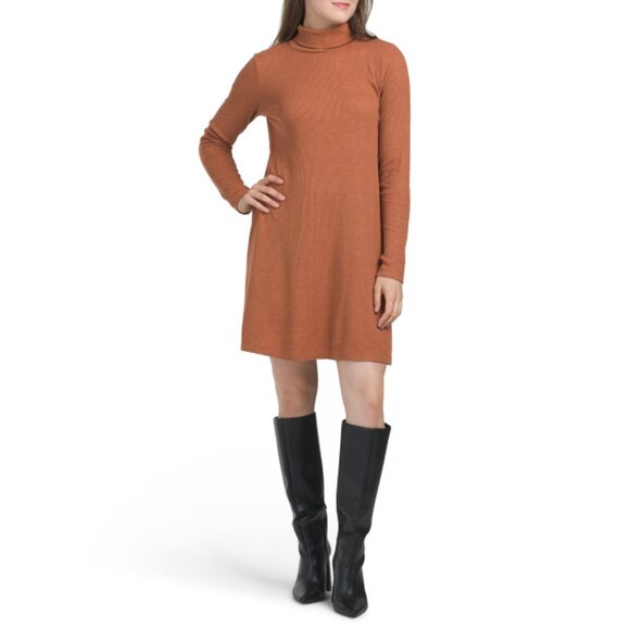 MICHAEL STARS toffee Made In Usa Thermal Jules Slouch Turtleneck Mini Dress